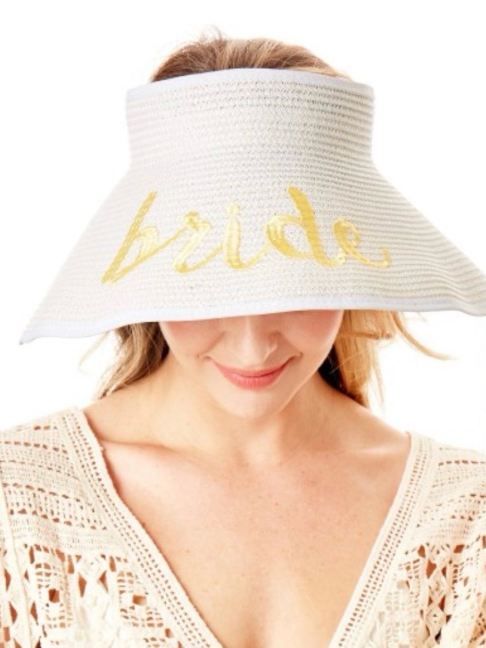 Bride Straw Roll Up Sun Visor with Bow on Back
